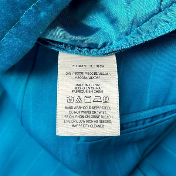 Anthropologie Elevenses Turquoise Blue Wide Leg Satin Trouser Pants Size 4 - Picture 12 of 13